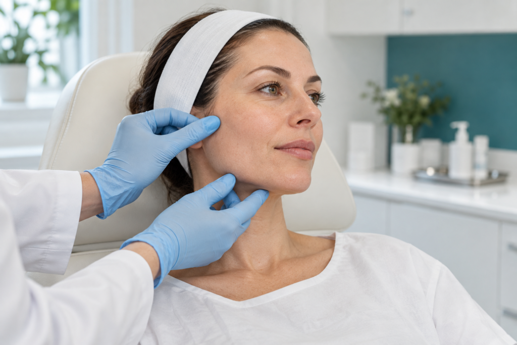 Illustrative image of clinical facial and jawline assessment